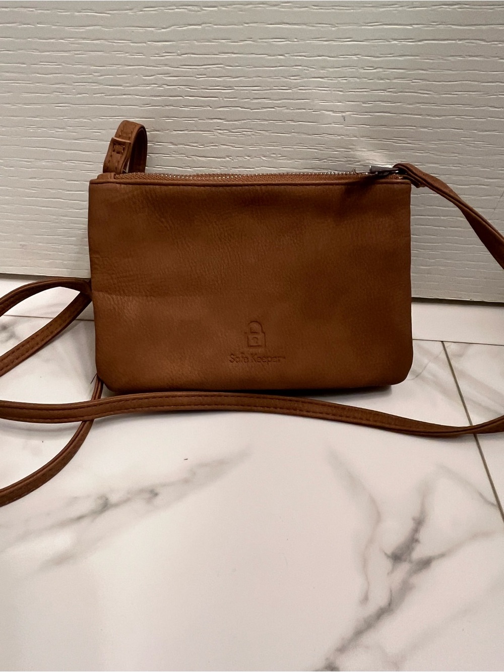 Safe Keeper Tan Leather Crossbody Bag
